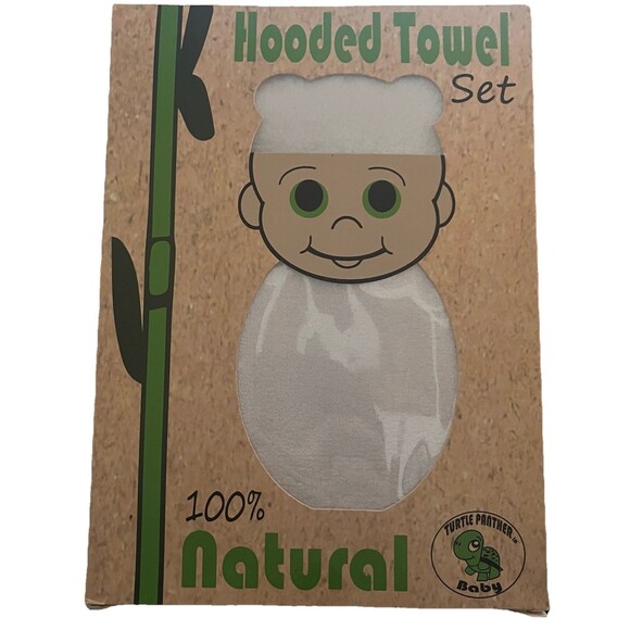 Turtle Panther Baby Bamboo Hooded Towel Set Natural Bath Towel Washcloth New - Picture 1 of 4